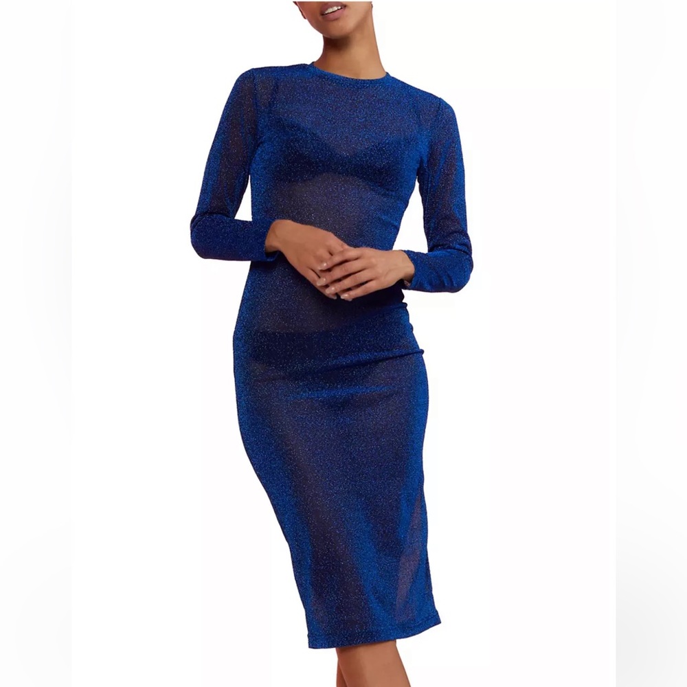 Cynthia Rowley Long Sleeved Blue Sparkle Dress M